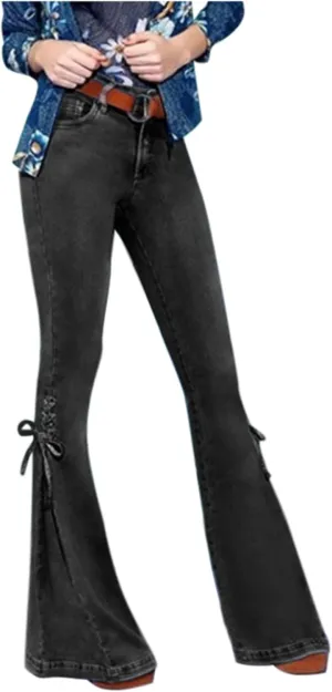 Womens Flare Bell Bottom Jeans High Waisted Stretchy Skinny Side Lace-Up Bootcut Jeans Casual Vintage Y2k Denim Pants
