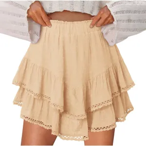 Womens Flowy Skirt Shorts Ruffled Tiered Basic Mini Skort High Waist Comfy Sport Athletic Tennis Skirt with Shorts 2025