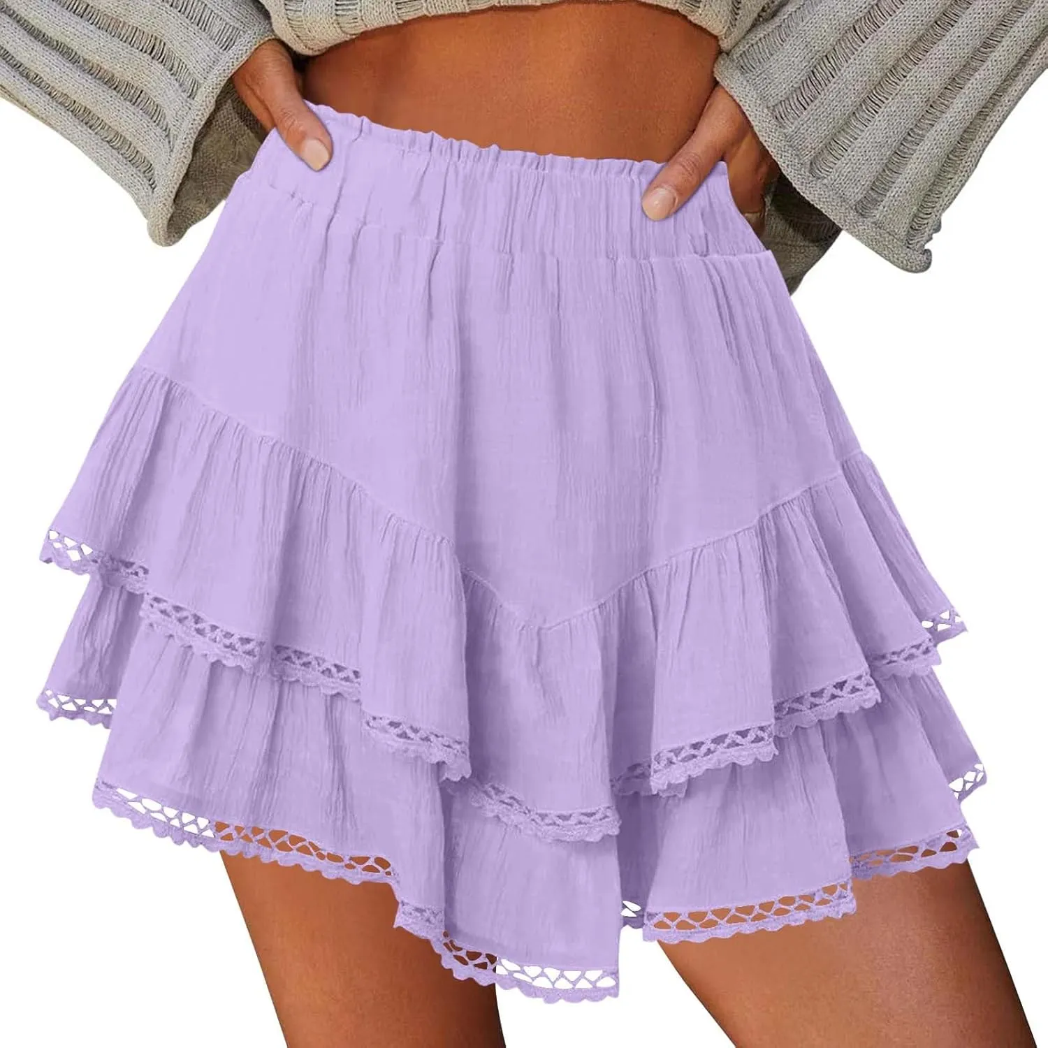 Womens Flowy Skirt Shorts Ruffled Tiered Basic Mini Skort High Waist Comfy Sport Athletic Tennis Skirt with Shorts 2025