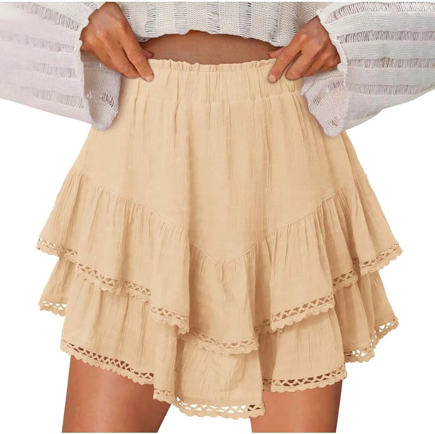 Womens Flowy Skirt Shorts Ruffled Tiered Basic Mini Skort High Waist Comfy Sport Athletic Tennis Skirt with Shorts 2025