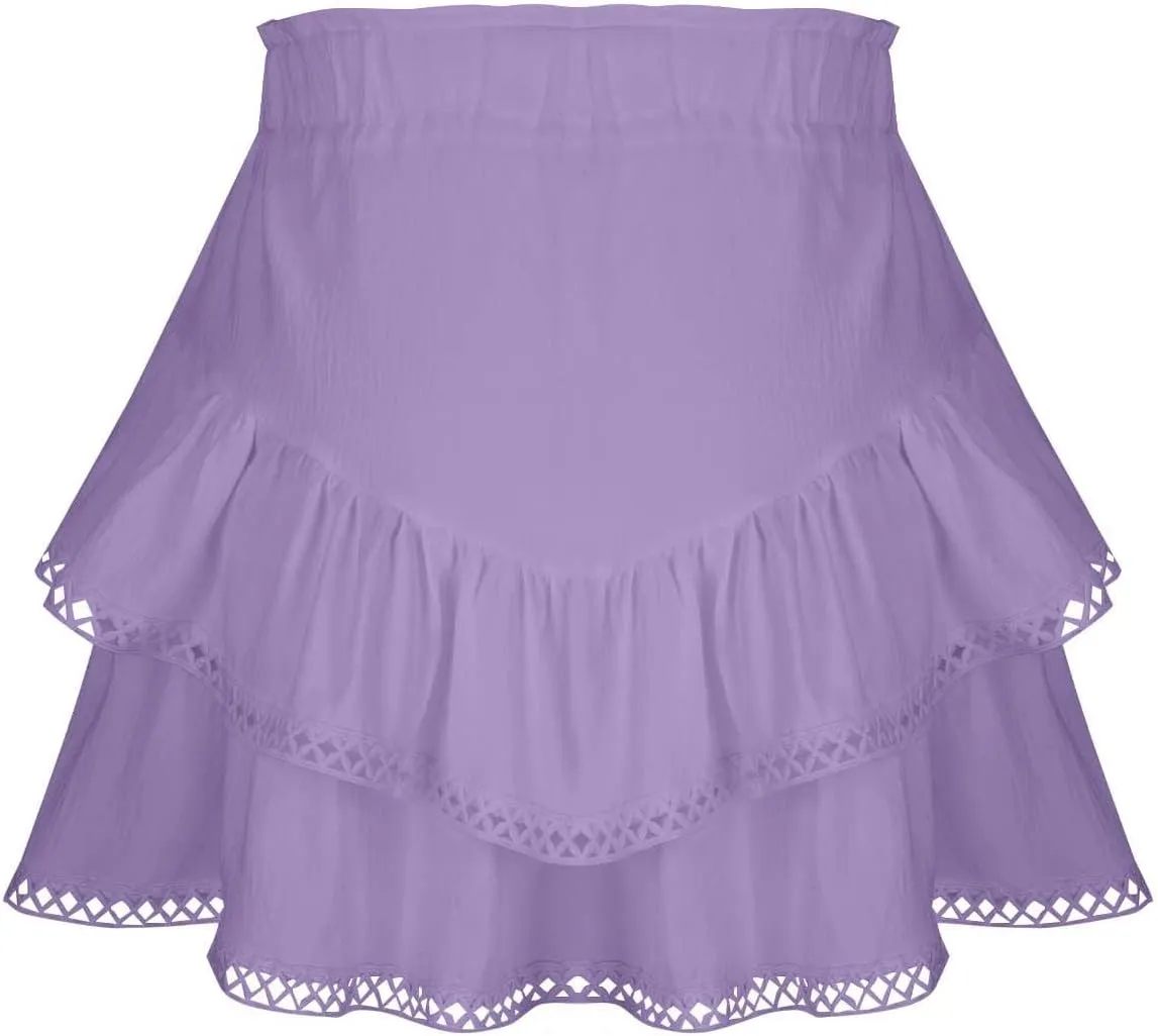 Womens Flowy Skirt Shorts Ruffled Tiered Basic Mini Skort High Waist Comfy Sport Athletic Tennis Skirt with Shorts 2025