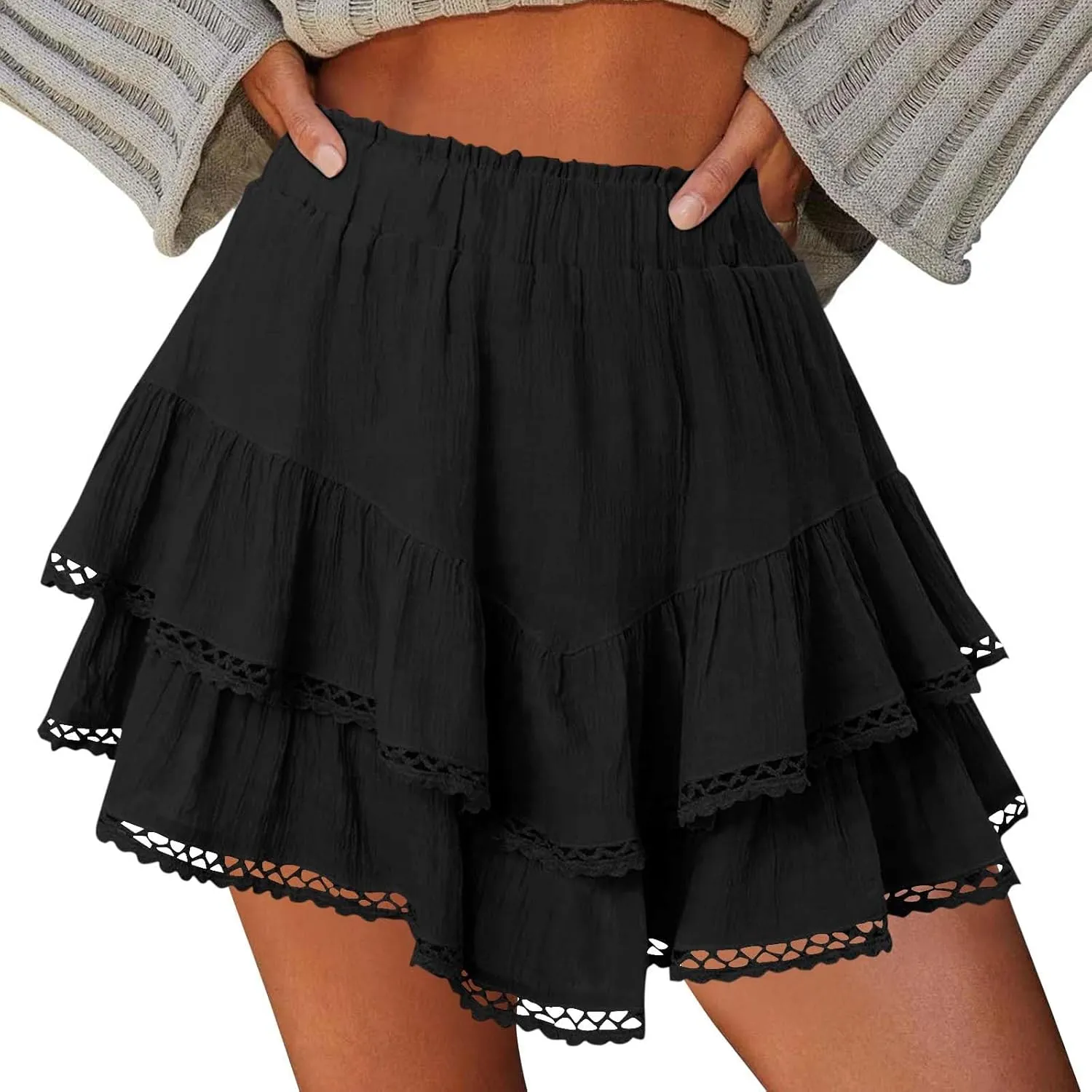 Womens Flowy Skirt Shorts Ruffled Tiered Basic Mini Skort High Waist Comfy Sport Athletic Tennis Skirt with Shorts 2025