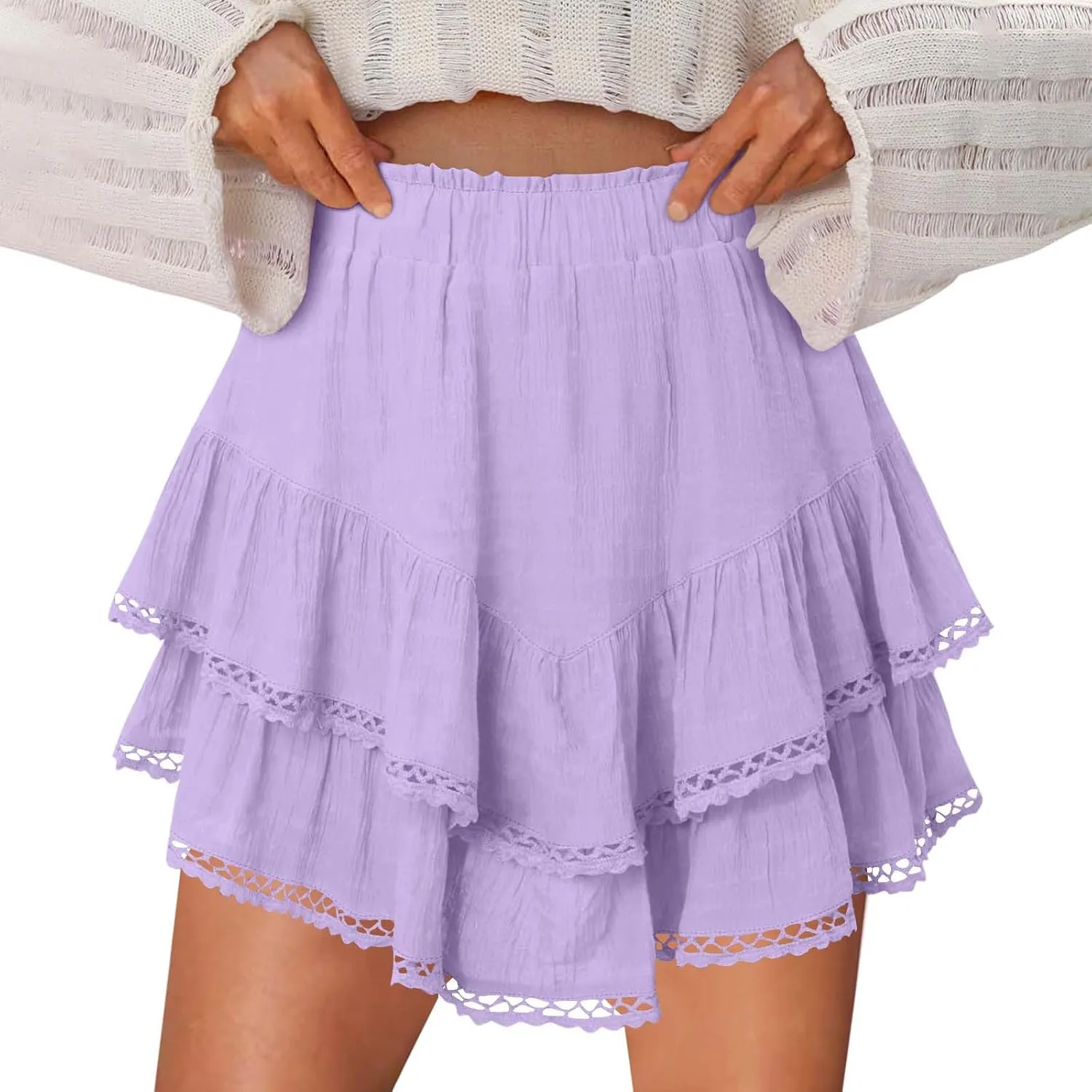 Womens Flowy Skirt Shorts Ruffled Tiered Basic Mini Skort High Waist Comfy Sport Athletic Tennis Skirt with Shorts 2025