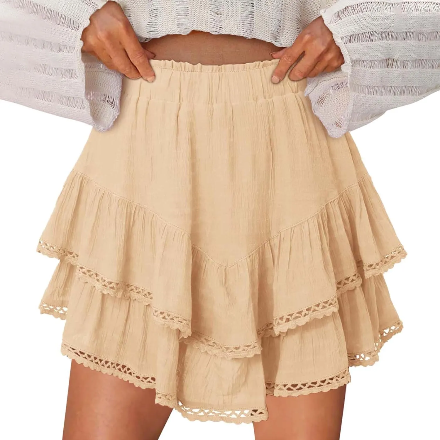 Womens Flowy Skirt Shorts Ruffled Tiered Basic Mini Skort High Waist Comfy Sport Athletic Tennis Skirt with Shorts 2025