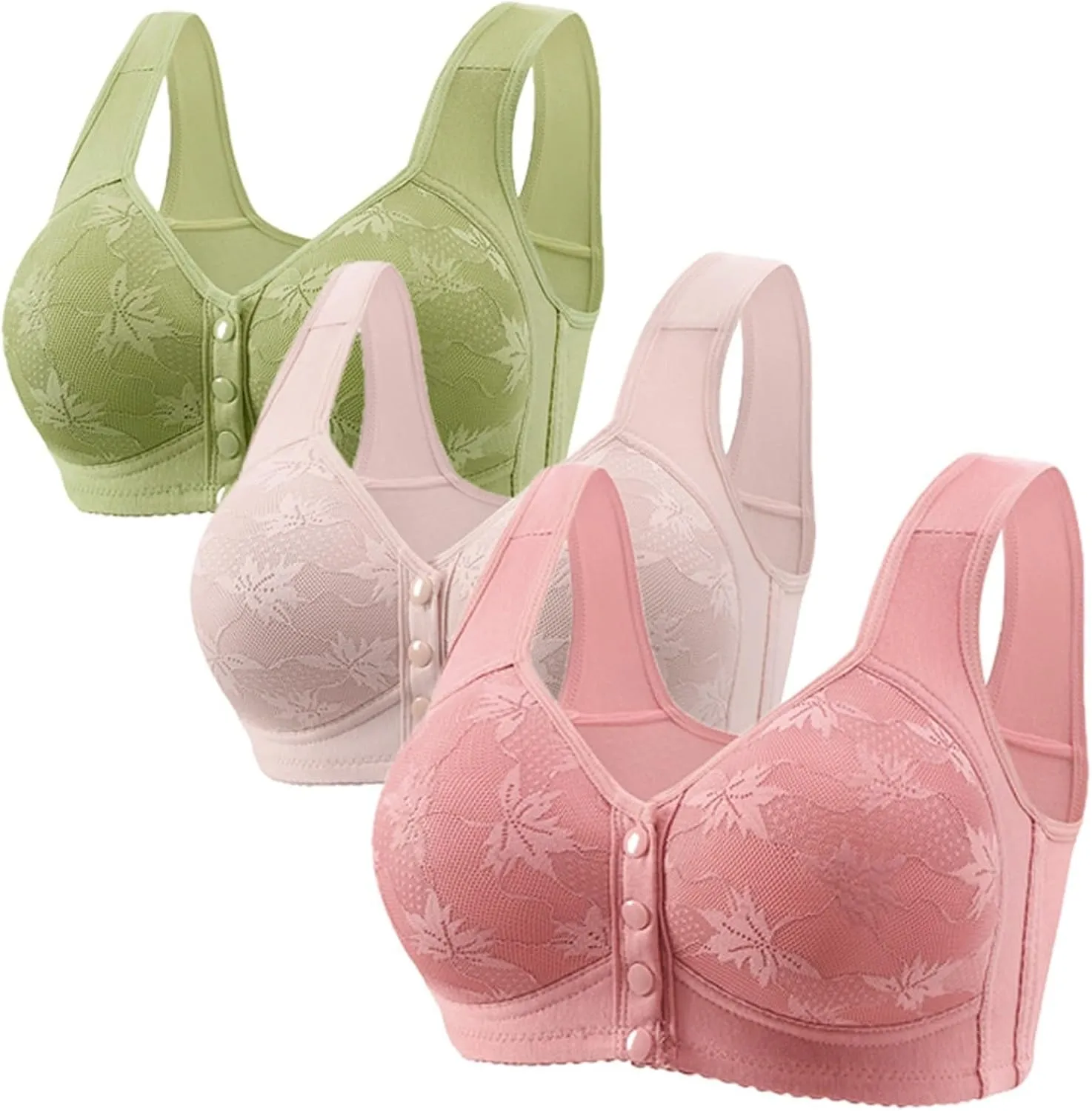 Womens Front Button 3 Pack Bra Comfortable Soft Skin Friendly Cotton Bralette Large Size Beauty Back Casual Underwear