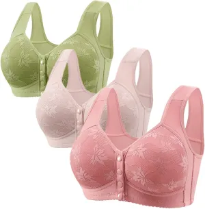 Womens Front Button 3 Pack Bra Comfortable Soft Skin Friendly Cotton Bralette Large Size Beauty Back Casual Underwear
