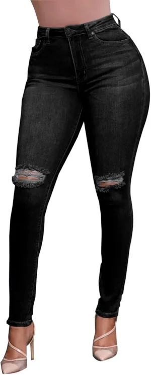 Women's High Rise Stretch Skinny Jeans Casual Slim Fit Elastic Waist Denim Pants