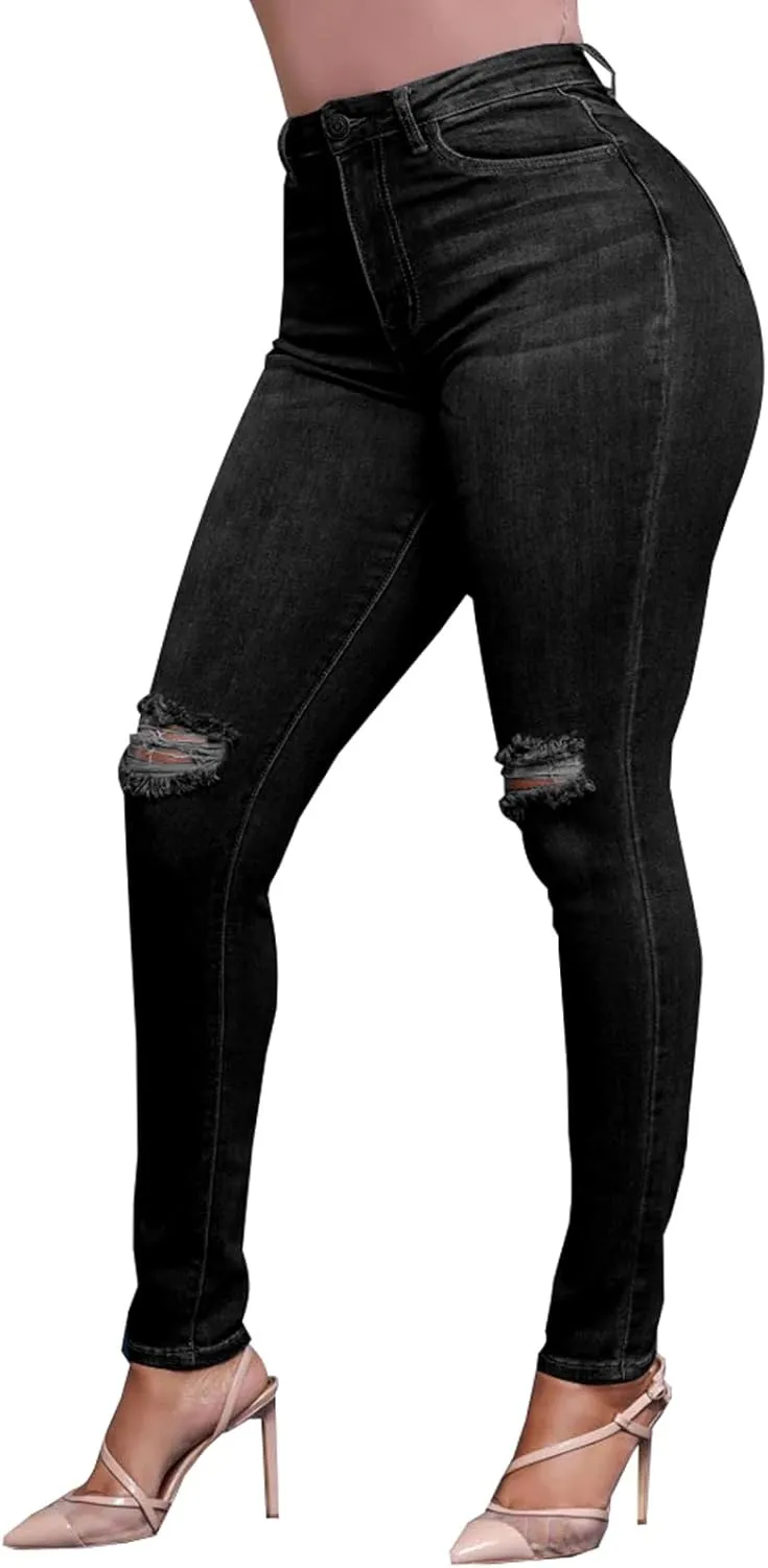 Women's High Rise Stretch Skinny Jeans Casual Slim Fit Elastic Waist Denim Pants