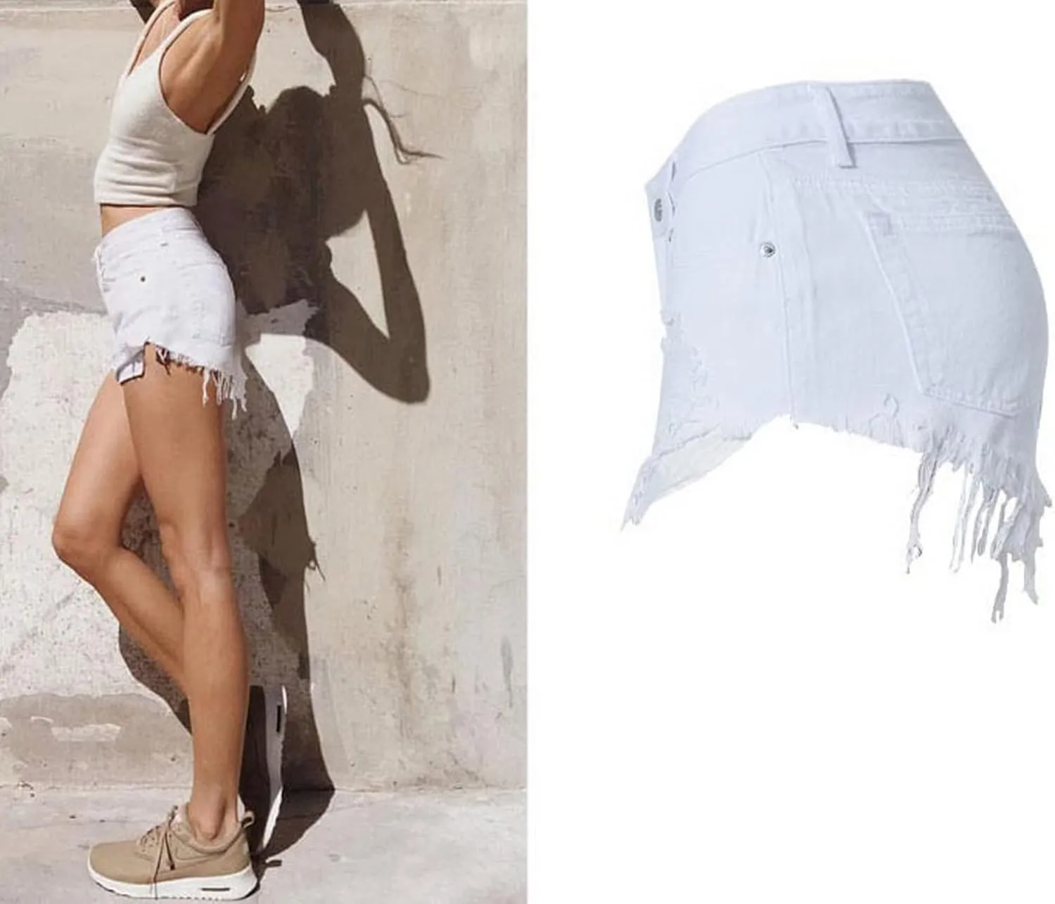 Women's High Waist Hem Shredded Denim Shorts