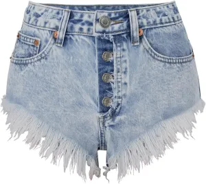 Women's High Waist Hem Shredded Denim Shorts
