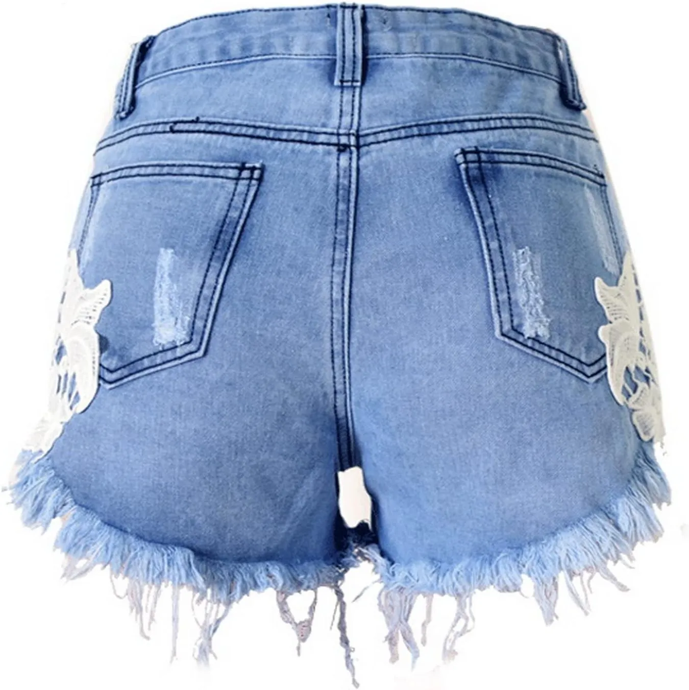 Women's High Waist Hem Shredded Denim Shorts