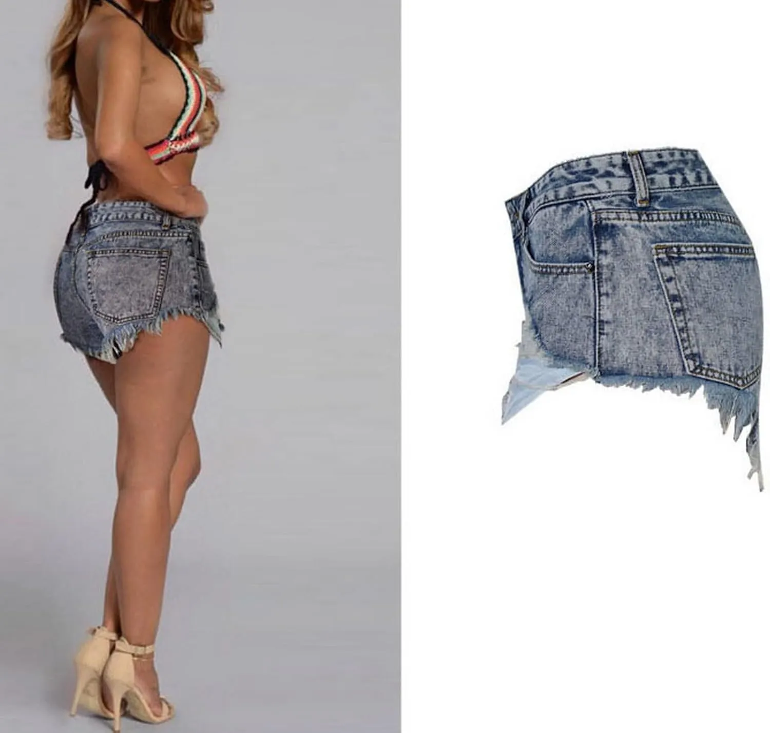 Women's High Waist Hem Shredded Denim Shorts