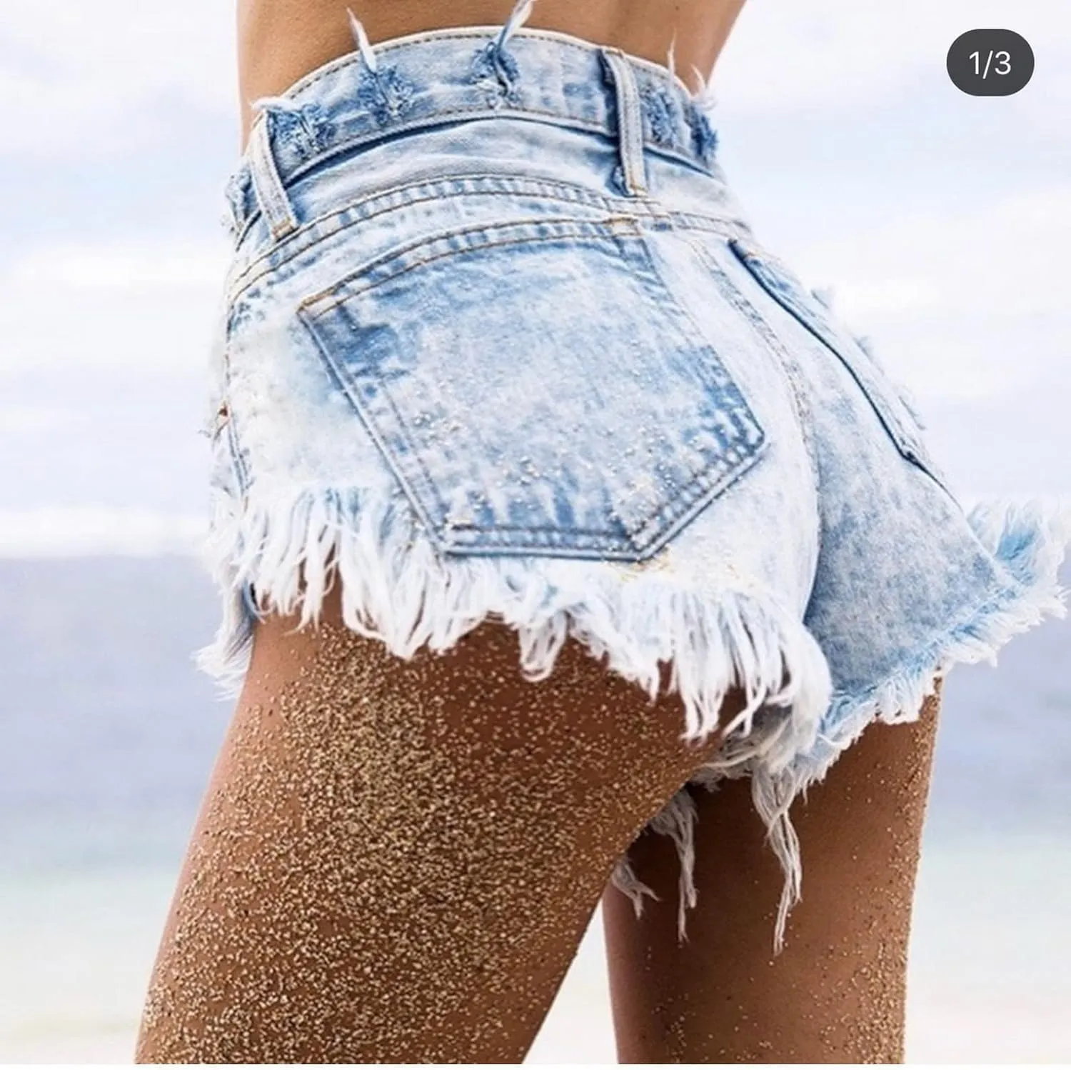 Women's High Waist Hem Shredded Denim Shorts
