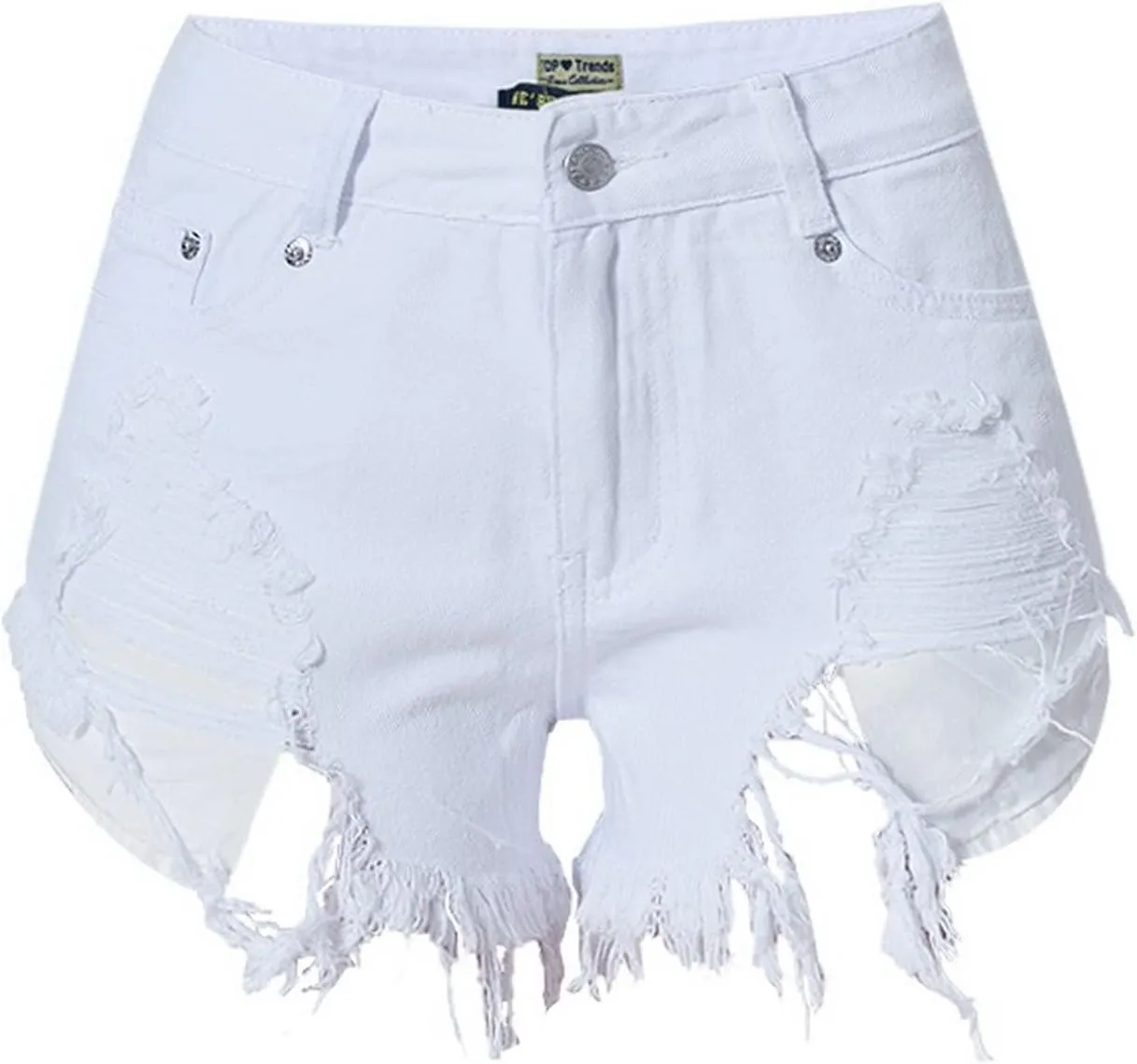 Women's High Waist Hem Shredded Denim Shorts