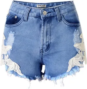 Women's High Waist Hem Shredded Denim Shorts