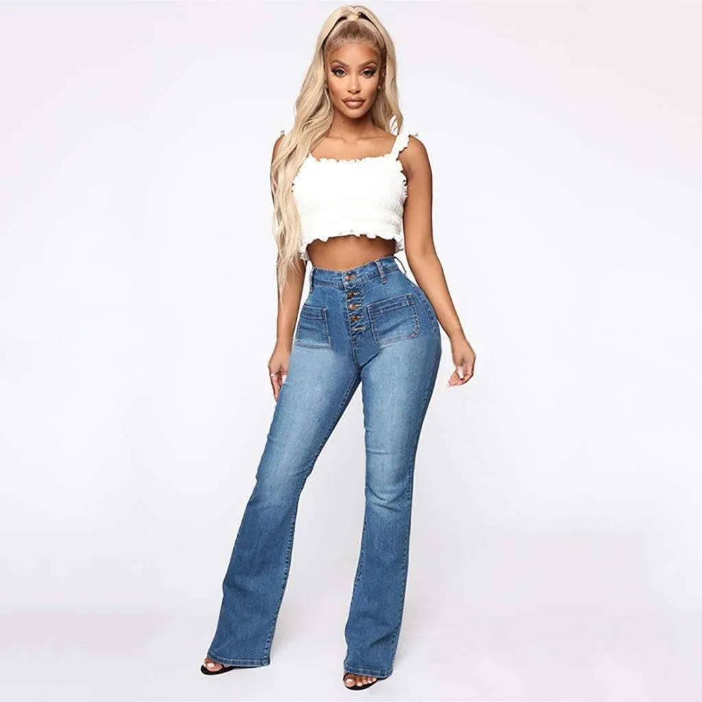 Womens High Waisted Jeans Flare Stretch Boyfriend Bootcut Casual Denim Pants Butt Lifting Slim Fit Trendy Trousers