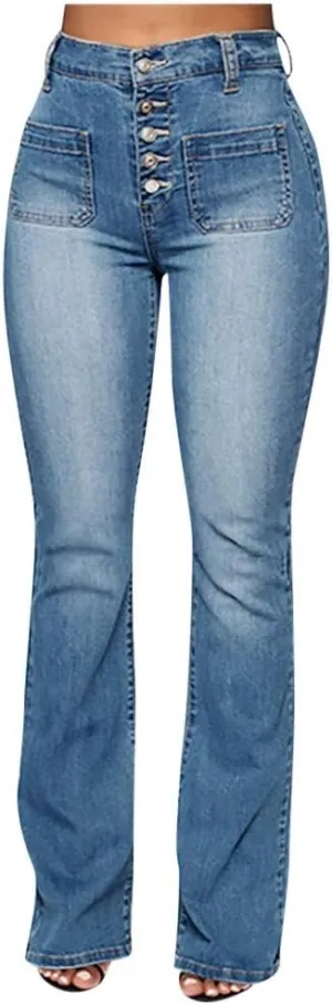 Womens High Waisted Jeans Flare Stretch Boyfriend Bootcut Casual Denim Pants Butt Lifting Slim Fit Trendy Trousers