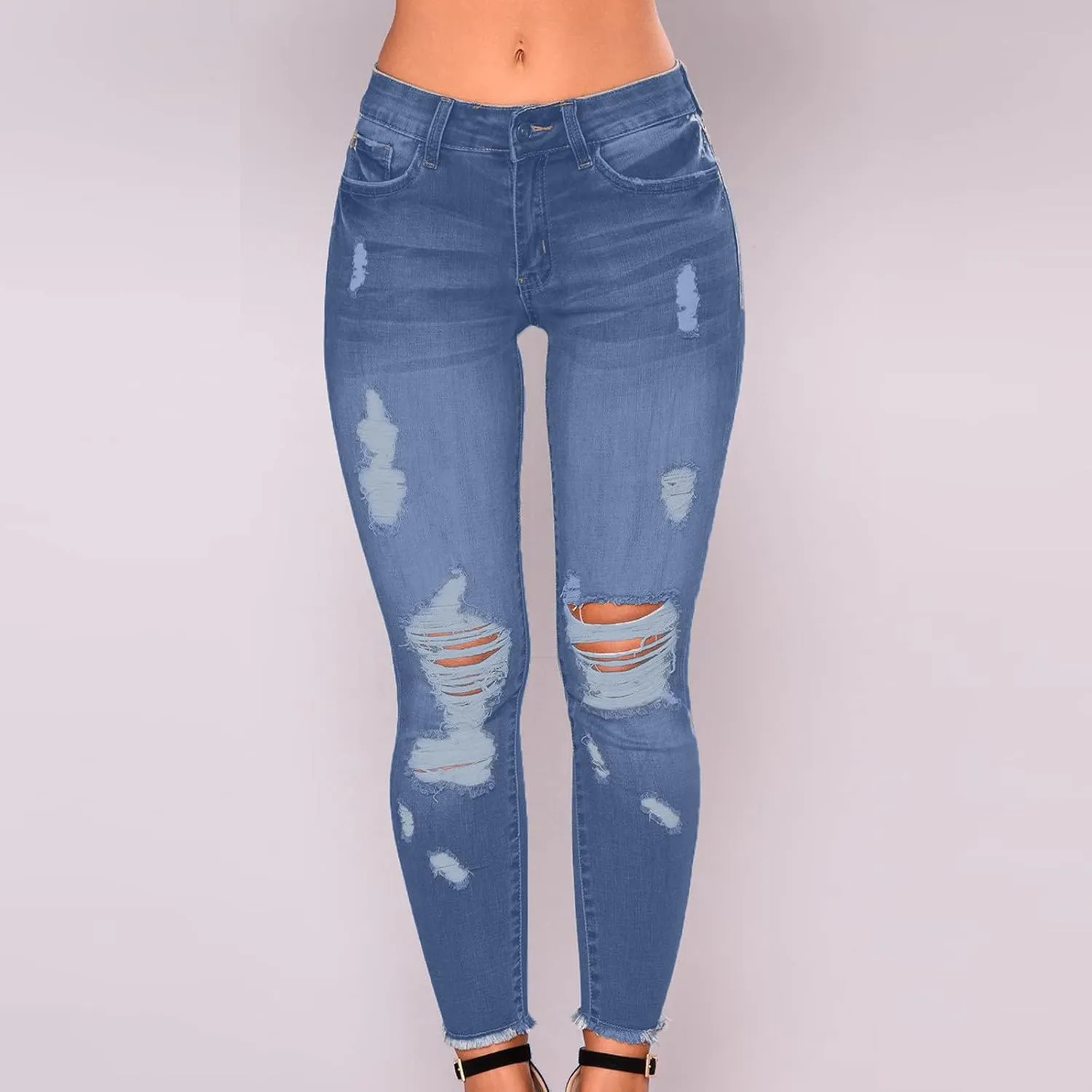 Womens High Waisted Jeans for Women Distressed Ripped Jeans Slim Fit Butt Lifting Fashion Skinny Stretchy Denim Pants