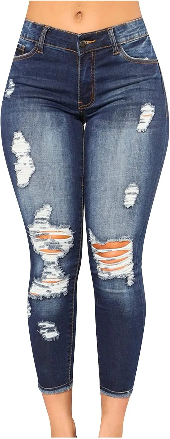 Womens High Waisted Jeans for Women Distressed Ripped Jeans Slim Fit Butt Lifting Fashion Skinny Stretchy Denim Pants