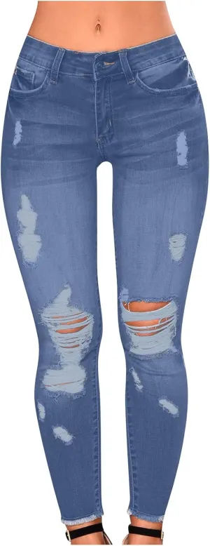 Womens High Waisted Jeans for Women Distressed Ripped Jeans Slim Fit Butt Lifting Fashion Skinny Stretchy Denim Pants