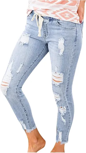 Womens High Waisted Jeans for Women Distressed Ripped Jeans Slim Fit Butt Lifting Fashion Skinny Stretchy Denim Pants