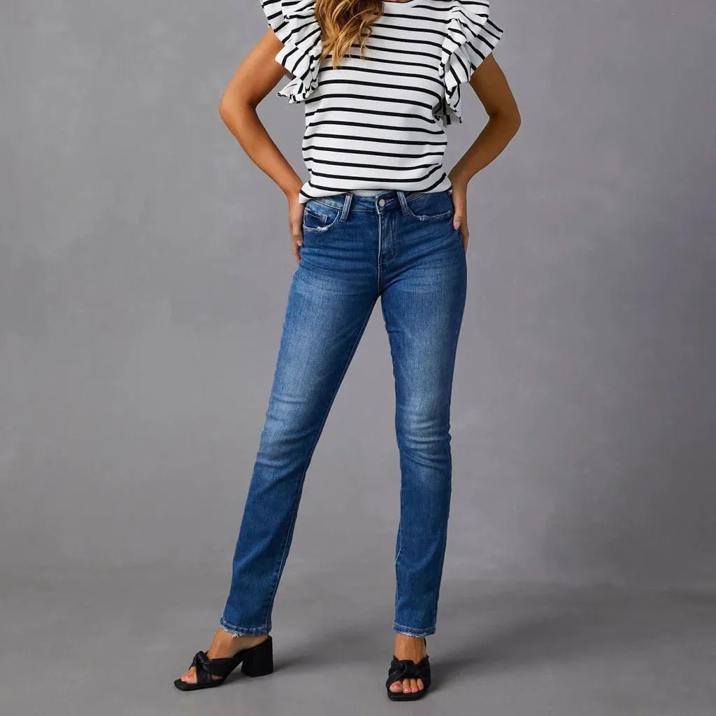 Women's High Waisted Stretchy Straight Leg Jeans Skinny Tummy Control Mom Jeans Y2k Slim Fit Denim Pants