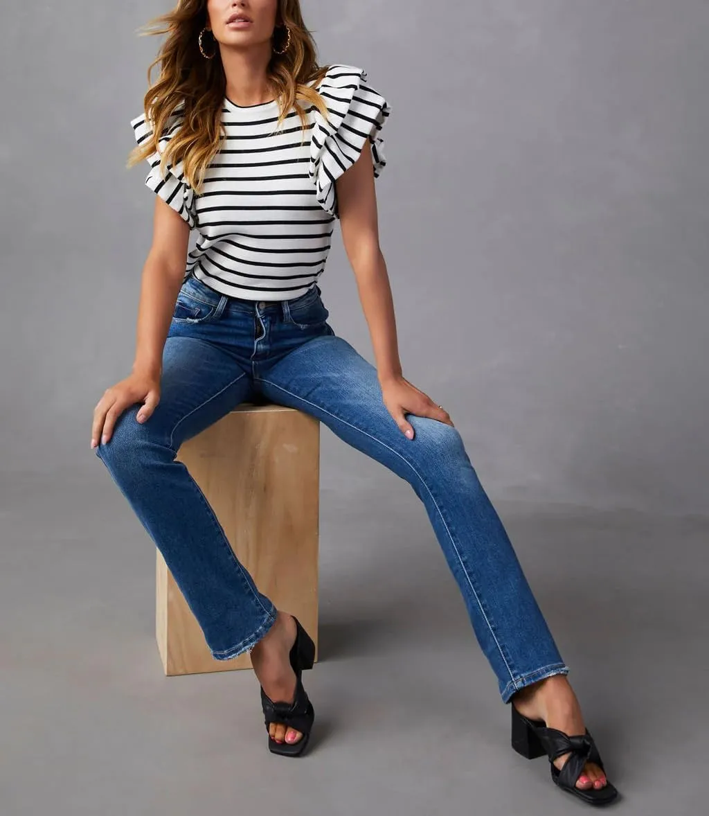 Women's High Waisted Stretchy Straight Leg Jeans Skinny Tummy Control Mom Jeans Y2k Slim Fit Denim Pants