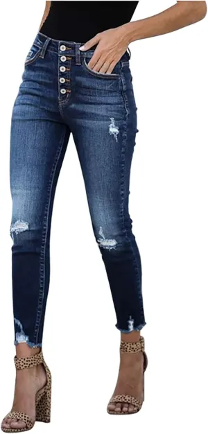 Womens Jeans High Waisted Tummy Control Skinny Denim Jeans Trendy Casual Ripped Stretchy Denim Pants