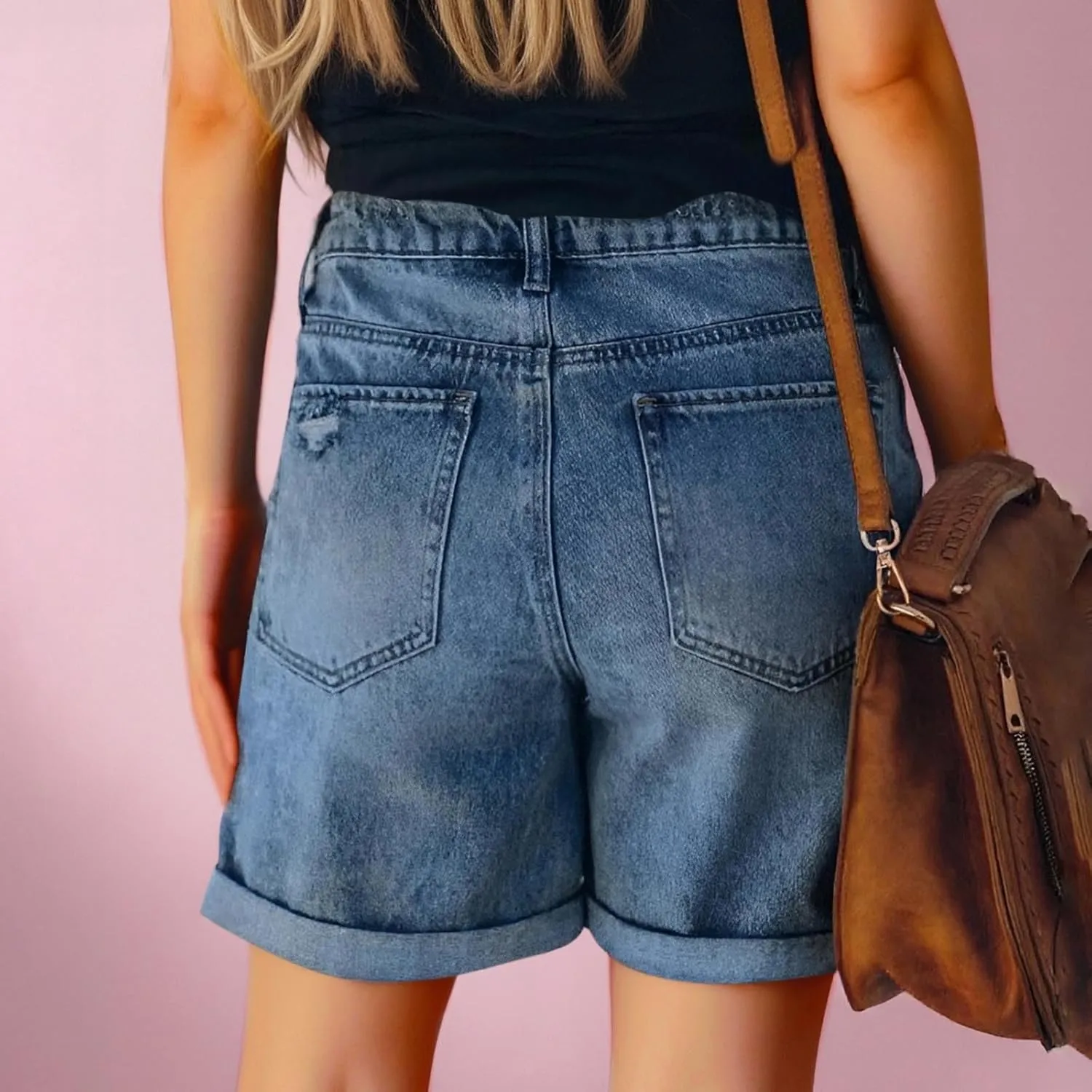 Womens Jeans Short Button High Waisted Ripped Denim Pants 2025 Retro Sezy Rolled Hem Shorts with Mulit Pockets