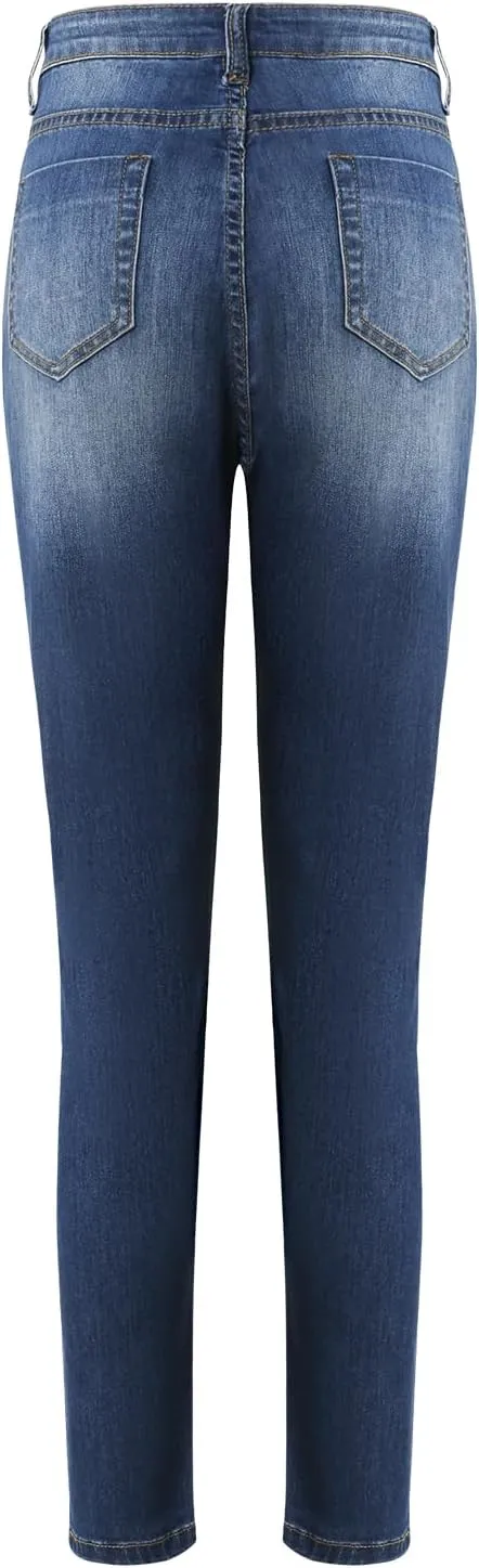 Women's Jeans Skinny High Waisted Stretchy Jeans with Pockets Slim Fit Denim Leggings for Women Tummy Control Dark Blue