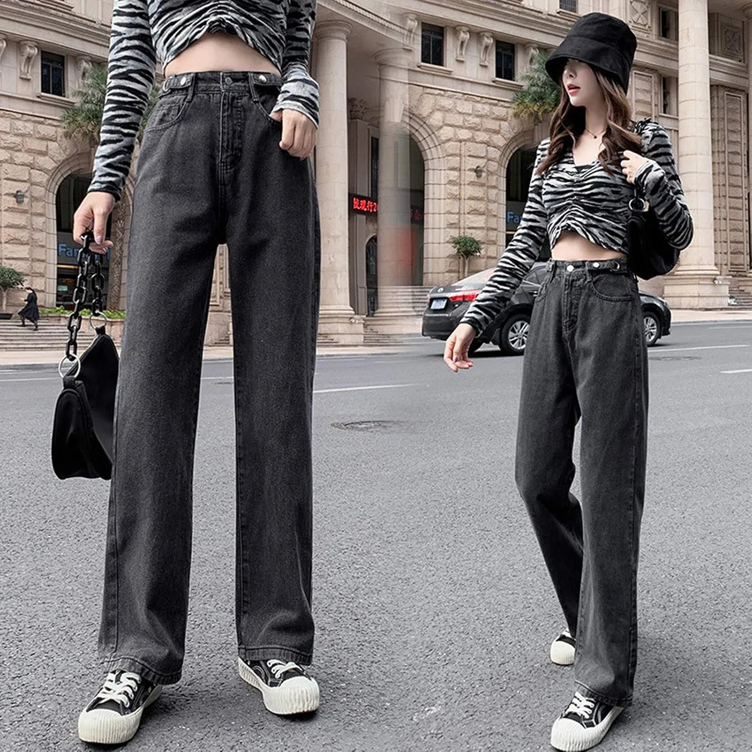 Womens Jeans Stretch Bootcut Y2K Fashion Boyfriend Jeans Skateboard Bell Bottom Harem Pants with Pockets