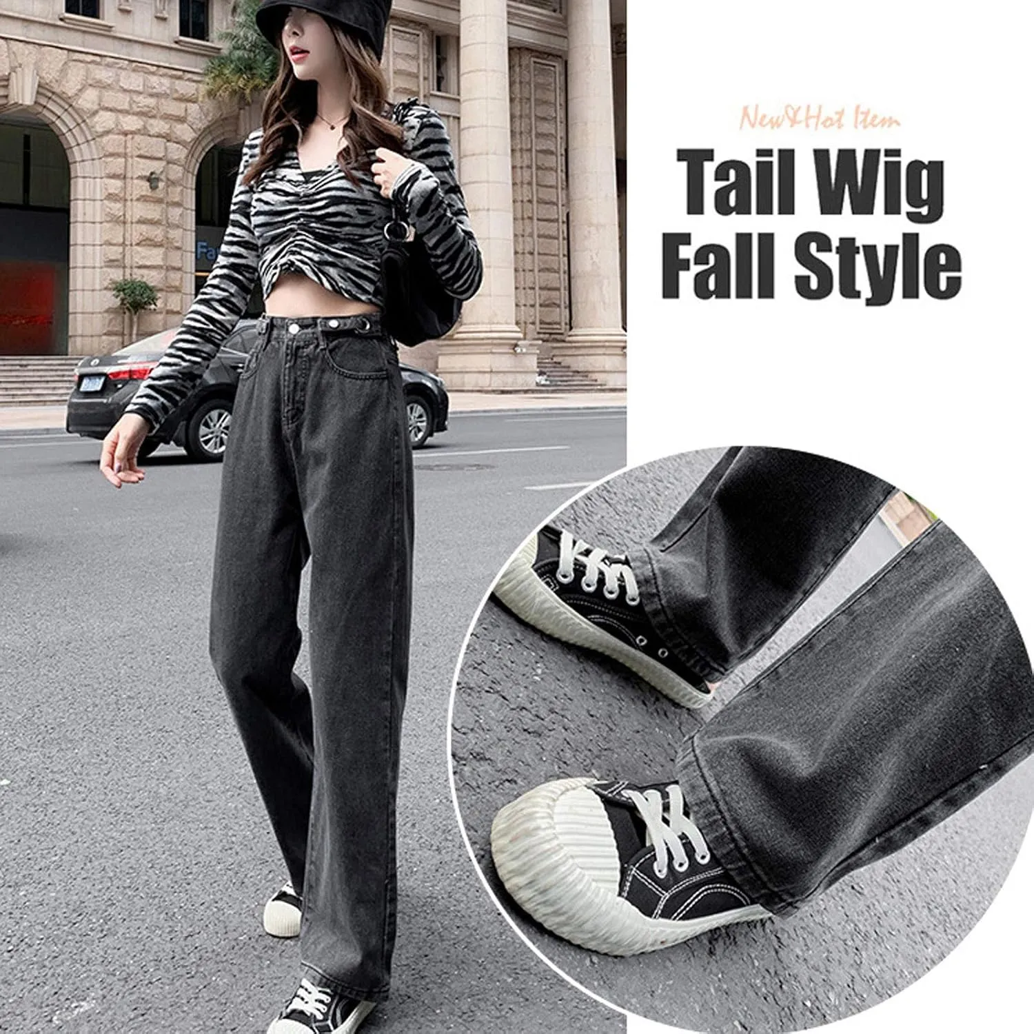 Womens Jeans Stretch Bootcut Y2K Fashion Boyfriend Jeans Skateboard Bell Bottom Harem Pants with Pockets