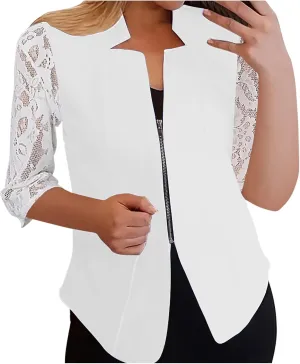 Womens Lace Hollow Out Blazers Half Sleeve Petite Blazer Dressy Casual Professional Clothes Trendy Clothing