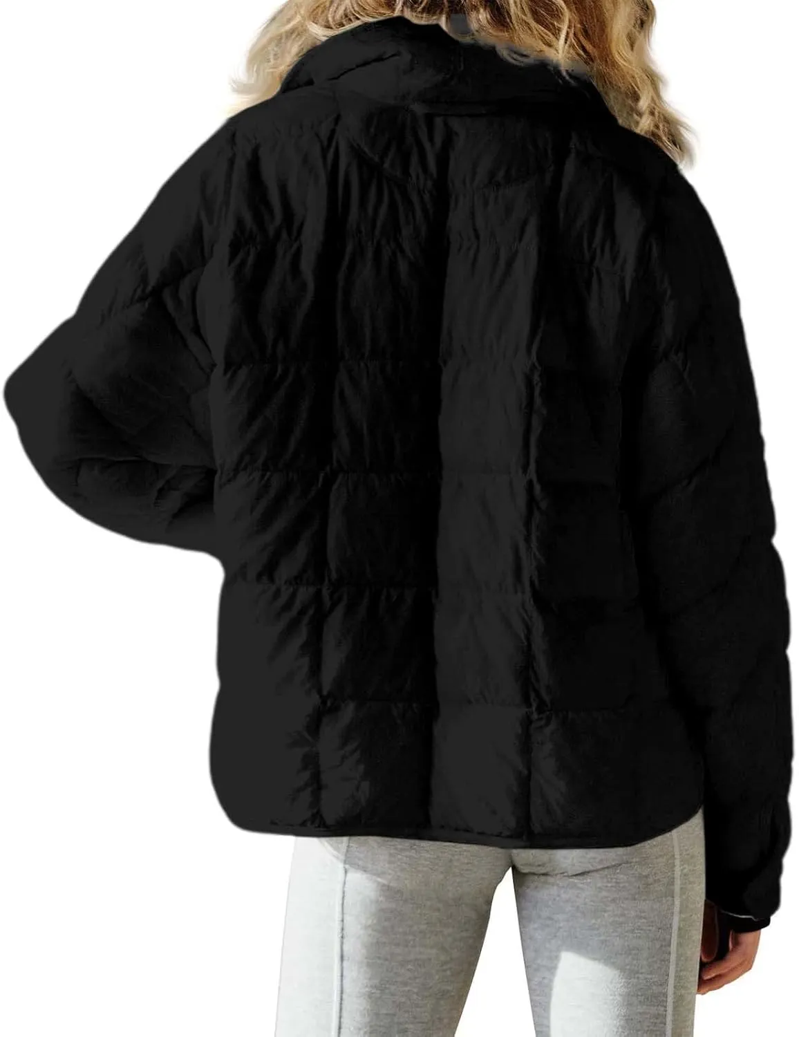 Women's Lightweight Oversized Long Sleeve Zip Waterproof Packable Puffer Jacket Warm Short down Coat with Pockets
