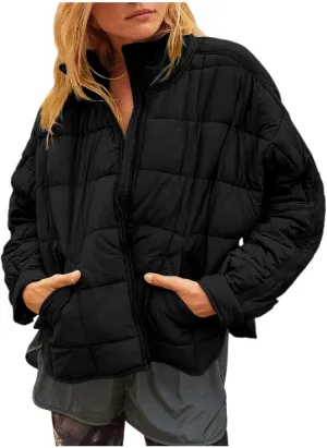 Women's Lightweight Oversized Long Sleeve Zip Waterproof Packable Puffer Jacket Warm Short down Coat with Pockets