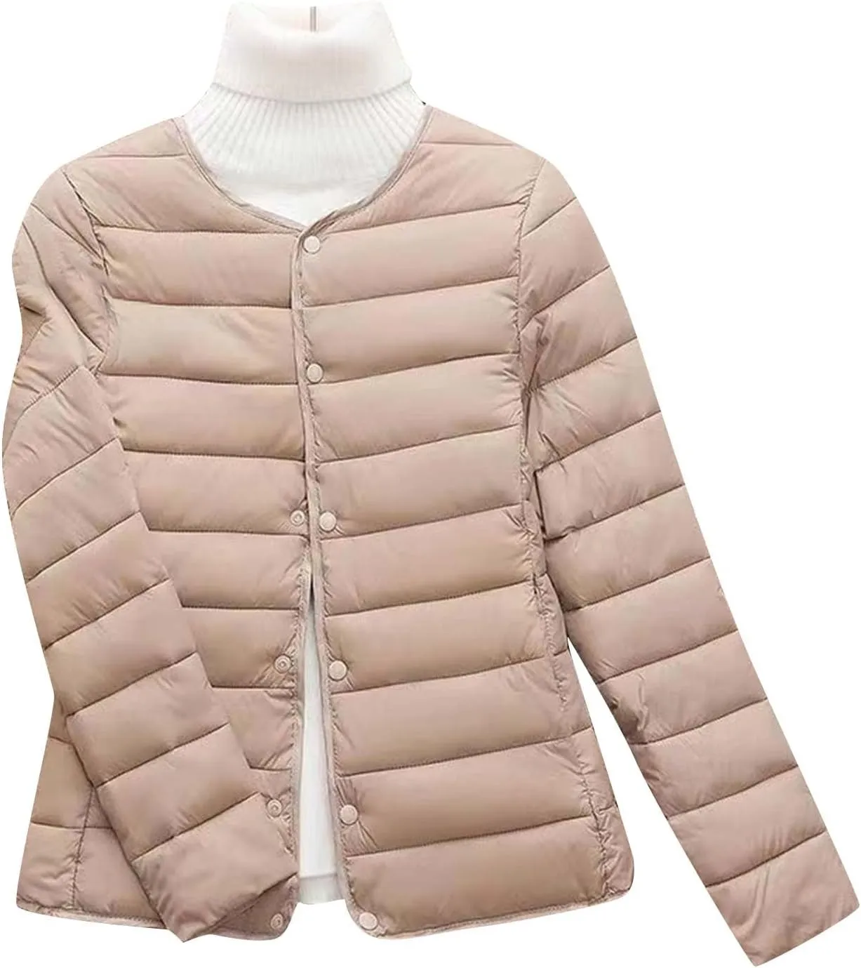 Women's Lightweight Puffer Jacket Winter Packable Quilted Padded Down Coat Plus Size Full Zip Outwear with Pockets