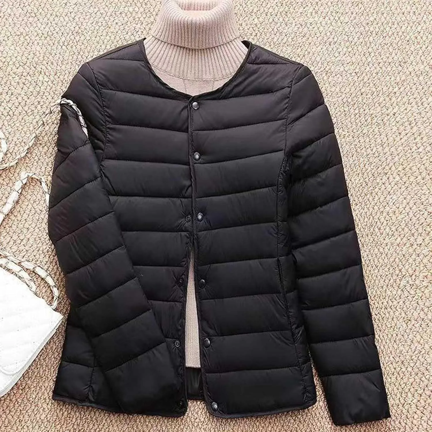 Women's Lightweight Puffer Jacket Winter Packable Quilted Padded Down Coat Plus Size Full Zip Outwear with Pockets