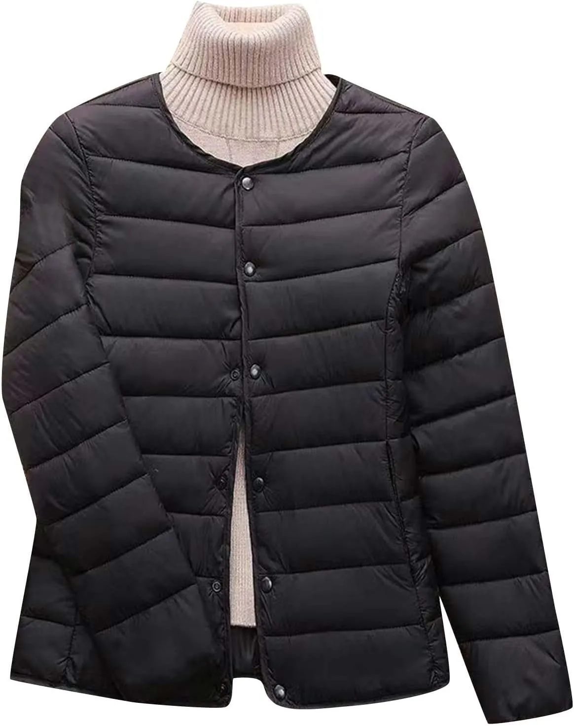 Women's Lightweight Puffer Jacket Winter Packable Quilted Padded Down Coat Plus Size Full Zip Outwear with Pockets