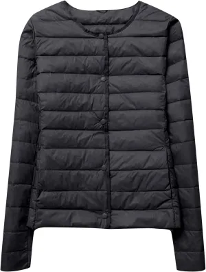 Women's Lightweight Puffer Jacket Winter Packable Quilted Padded Down Coat Plus Size Full Zip Outwear with Pockets