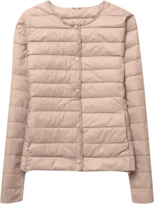 Women's Lightweight Puffer Jacket Winter Packable Quilted Padded Down Coat Plus Size Full Zip Outwear with Pockets