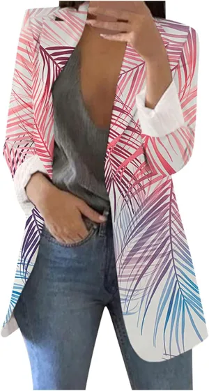 Women's Long Blazer Casual Printed Suit Sleeve Loose Comfortable Cardigan Coat Blazers for Work Casual