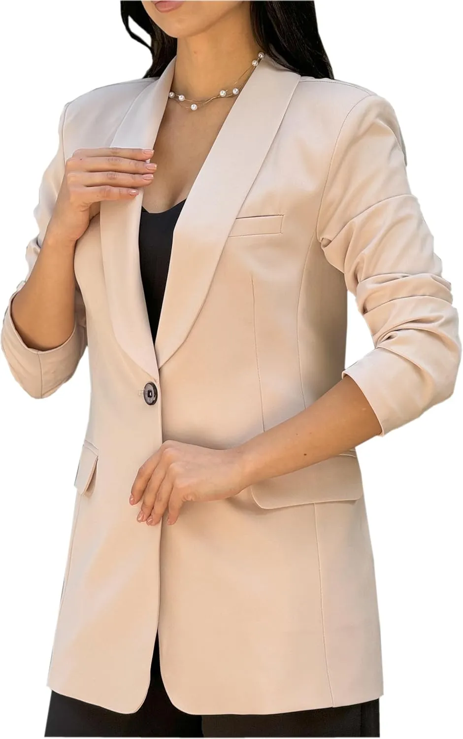 Womens Long Blazers for Work Slim Fit Jackets Casual Tailored Blazer for Women Business Office Lightweight Jacket
