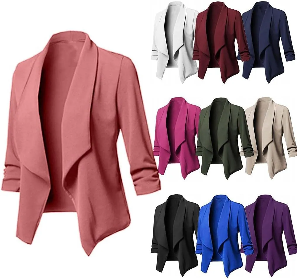 Womens Long Sleeve Crop Blazer Open Front Cardigan Autumn Stylish Solid Business Jacket Coat for Business woman