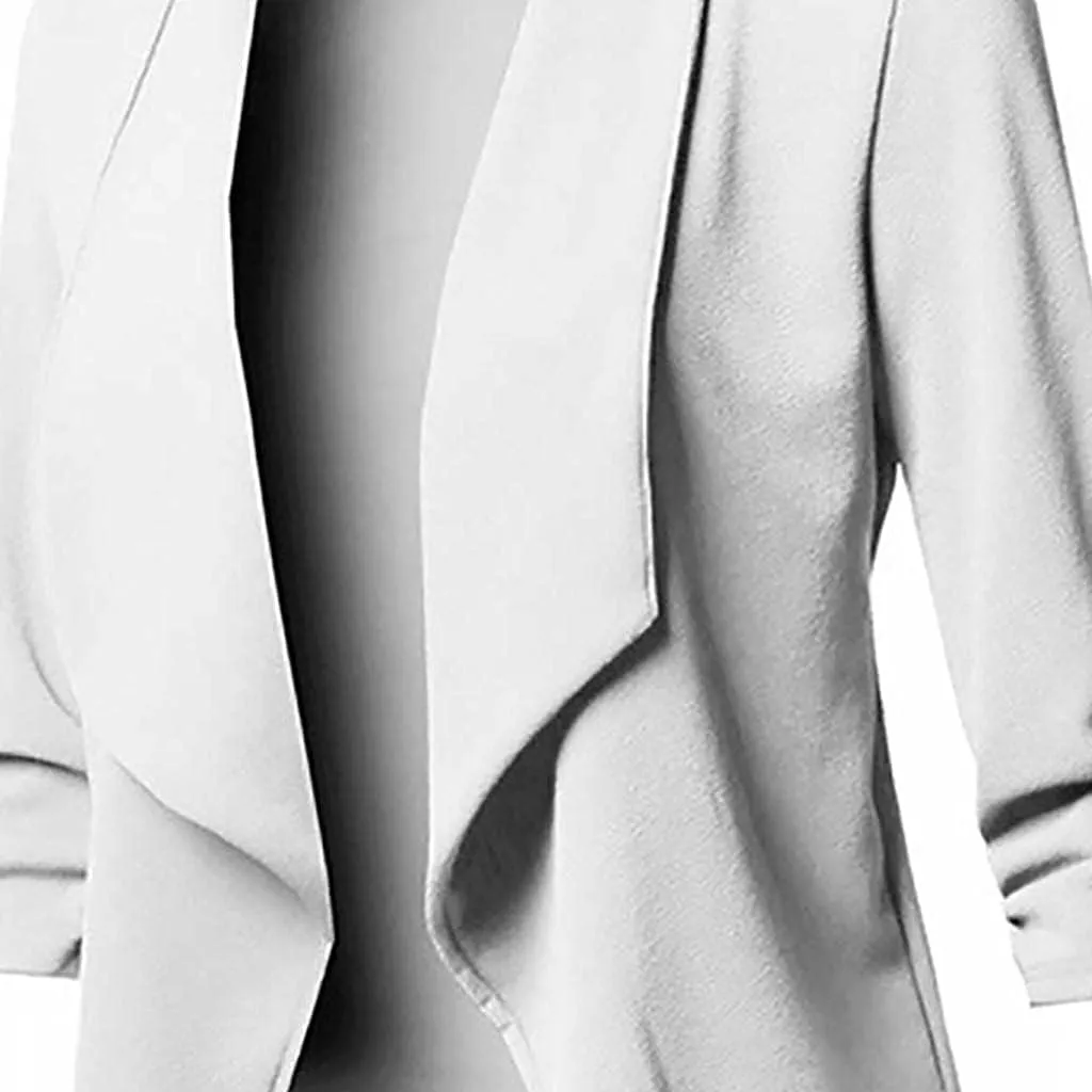 Womens Long Sleeve Crop Blazer Open Front Cardigan Autumn Stylish Solid Business Jacket Coat for Business woman