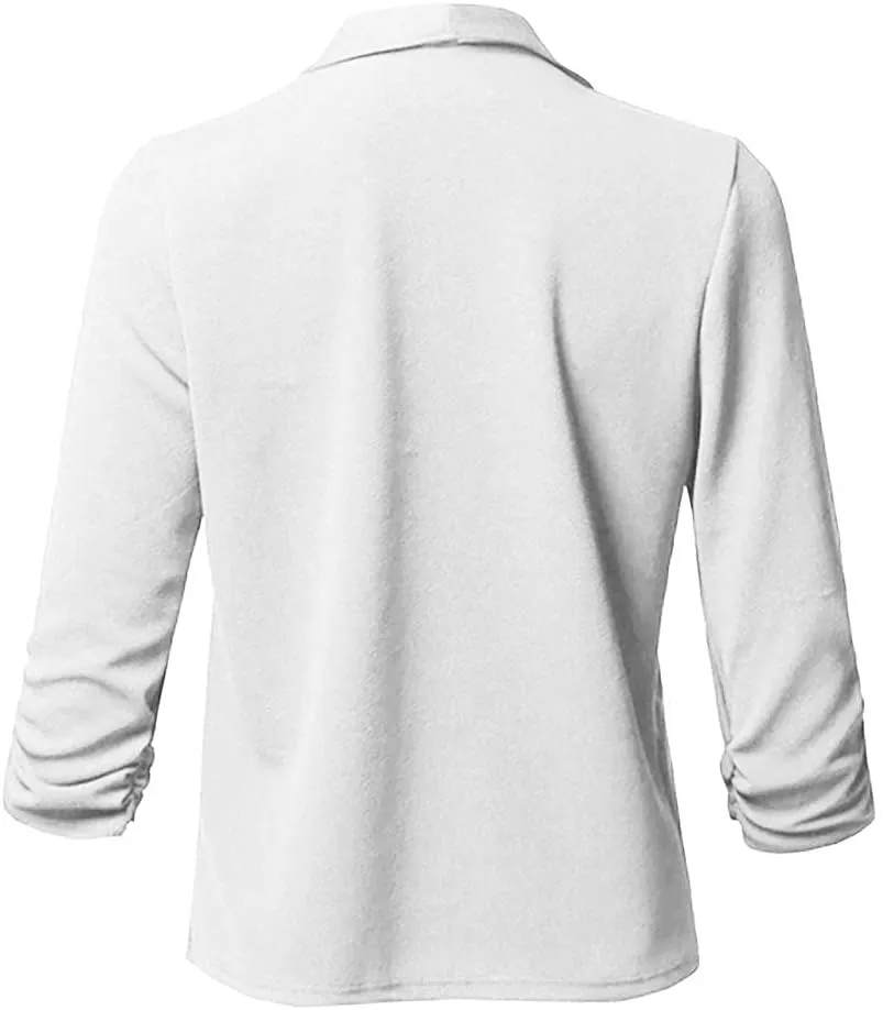 Womens Long Sleeve Crop Blazer Open Front Cardigan Autumn Stylish Solid Business Jacket Coat for Business woman