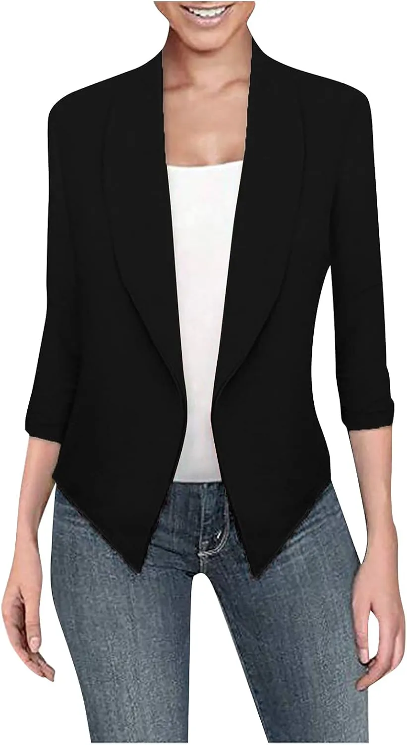 Women's Oversized Blazer Color Solid Open Front Cardigan Long Sleeve Casual Jacket Coat Casual Blazer