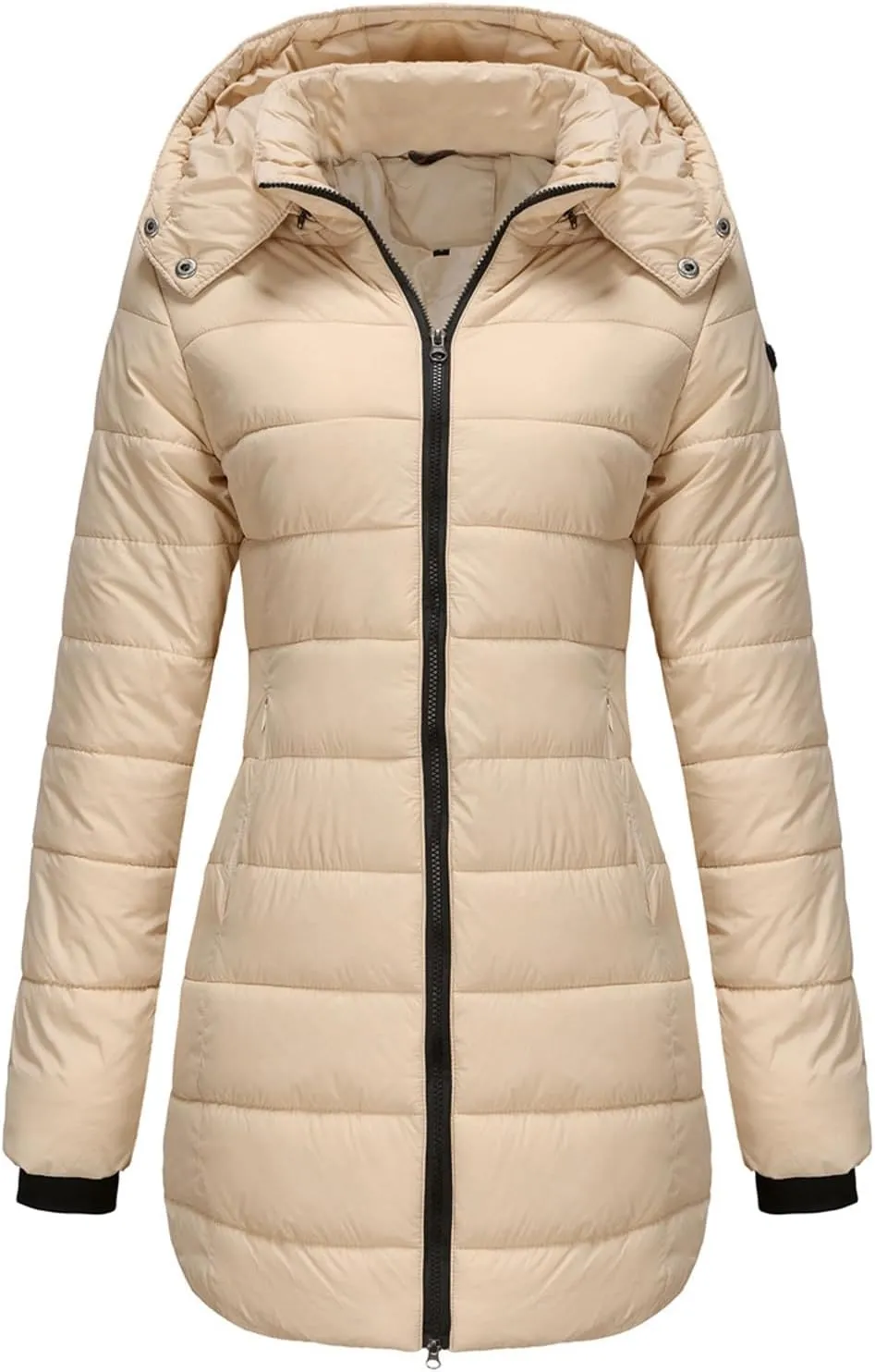 Womens Packable Puffer Coat Trendy Windproof Lightweight Down Jacket 2024 Winter Warm Long Puffer Coat Detachable Hood