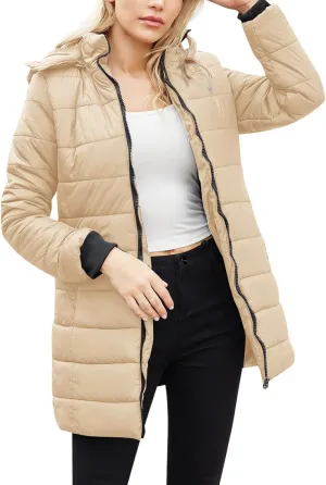 Womens Packable Puffer Coat Trendy Windproof Lightweight Down Jacket 2024 Winter Warm Long Puffer Coat Detachable Hood