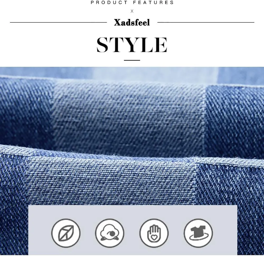 Womens Plaid Print Baggy Wide Leg Jeans High Waisted Straight Leg Denim Pants Chessboard Pattern Jeans
