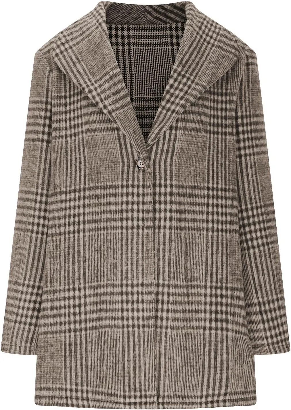 Womens Plaid Wool Coats Mid Length Long Sleeve Lapel Button Down Fleece Jacket Fall Winter Casual Fashion Outerwear